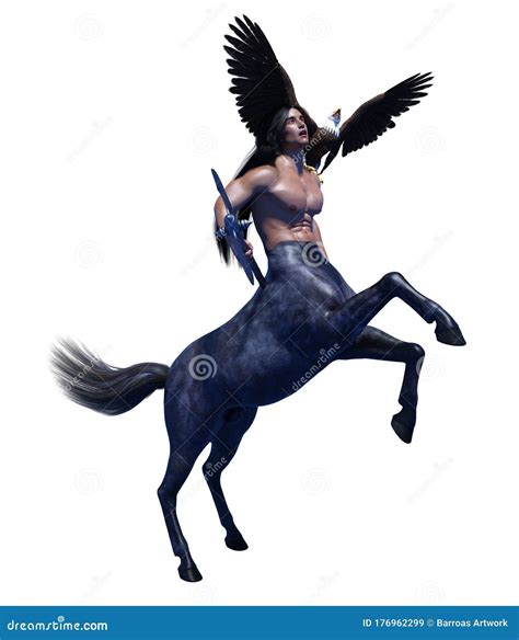 3d Illustration Of Fantasy Showing A Male Centaur With Axe And Eagle