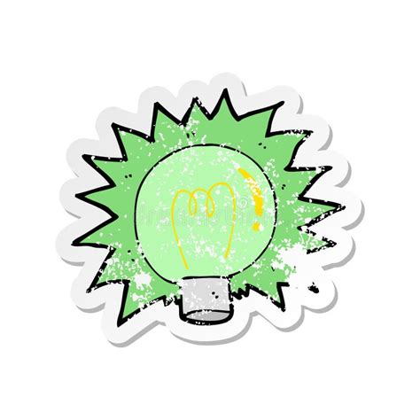 Retro Distressed Sticker Of A Cartoon Flashing Green Light Bulb Stock