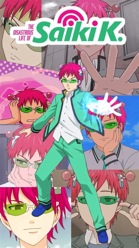 An Anime Character With Pink Hair And Green Glasses In Front Of A
