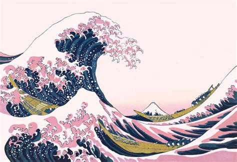The Great Pink Wave Off Kanagawa Framed Art Print By Fresh Vector
