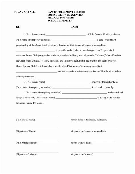 Free Temporary Guardianship Form Template Beautiful Temporary Custody Letter Template Examples