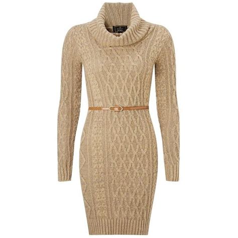 Lipsy Belted Cable Front Dress 24 Found On Polyvore Featuring Women S Fashion Dresses Brown