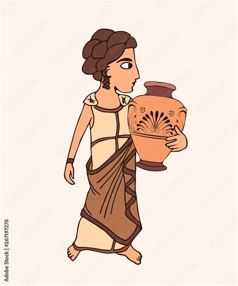Cartoon Ancient Greek Woman With Pot Stock Vector Adobe Stock