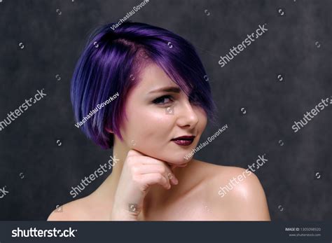 Beautiful Sexy Girl Purple Hair Short Stock Photo 1305098920 Shutterstock