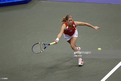 Kim Clijsters Of Belgium Lunges To Return A Forehand To Justine Henin