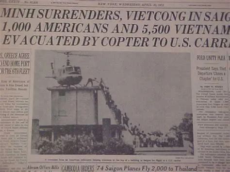 Vintage Newspaper Headline Saigon Surrenders Vietnamese Vietnam War