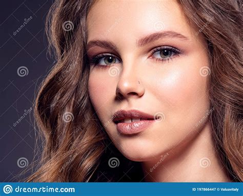 Beautiful Brown Hair Girl With Long Hair Close Up Of A Pretty