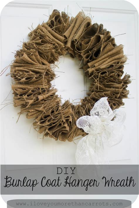 The burlap garland made this project especially painless. I Love You More Than Carrots: Project Pinterest :: Burlap Coat Hanger Wreath :: $10 DIY
