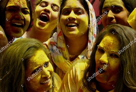 People Covered Powdered Colors Celebrate Holi Editorial Stock Photo