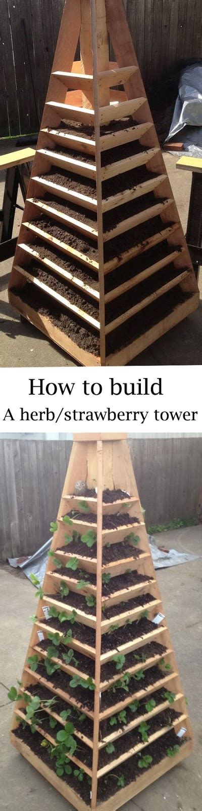 I designed this vertical hanging grow system that can grow strawberries along a fence, on a wall. G 4 Gardening: How to build a herb/strawberry tower.