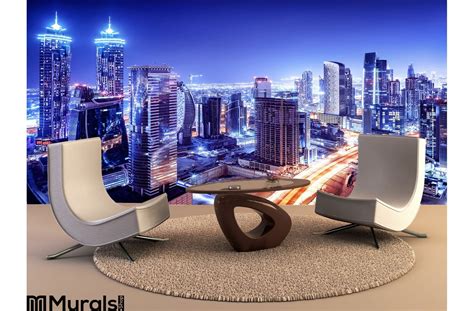 Dubai Downtown Night Scene Wall Mural