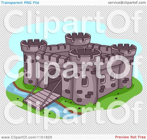 Clipart Fortress With A Bridge Gate Down Over A Moat Royalty Free