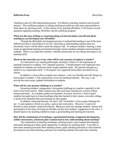 Professional Reflective Essay Examples