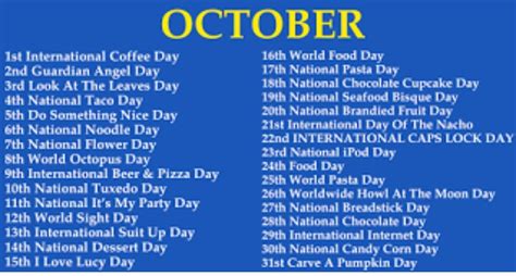 Special Days In October Weird Holidays Wacky Holidays National Day