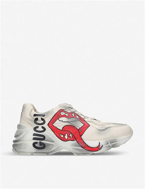 Gucci Rhyton Logo Print Leather Trainers In White Lyst