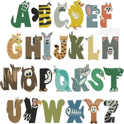 Animals Alphabet Fun Machine Embroidery Font Apex