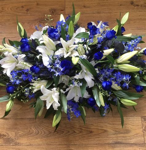 Blue And White Casket Spray Buy Online Or Call 01438 312 100 Casket
