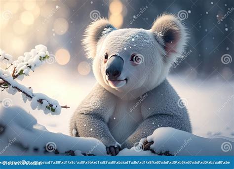 Wild Koala Sit On Snow Winted Wild Koala Ai Generative Stock