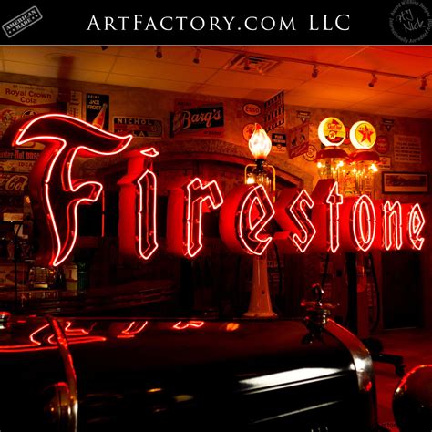 Vintage Firestone Neon Sign Lighted Storefront Tire Store Advertising