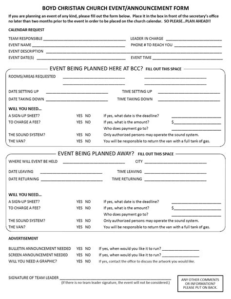Church Event Request Form Template