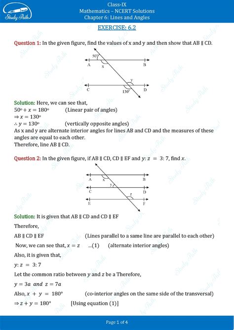 NCERT Solutions For Class 9 Maths Exercise 6 2 Chapter 6 Lines And