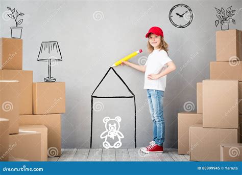 Child New Home Moving Day House Concept Stock Image Image Of Portrait