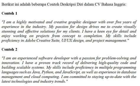 Contoh Deskripsi Diri Dalam Cv Bahasa Inggris Beserta Tips Membuatnya