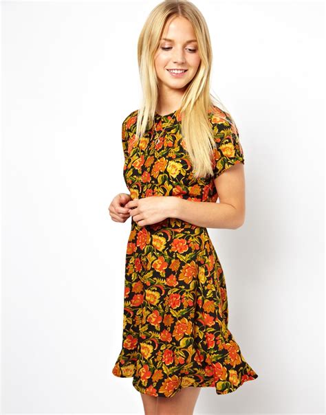 Pretty Casual Day Dress Floral Skater Dress With Collar And Pintucks Pretty Designs