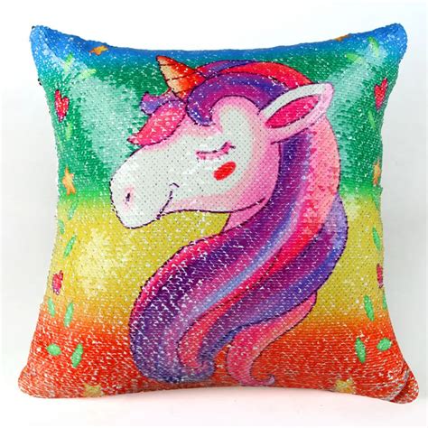 Unicorn Mermaid Sequin Cushion Cover Magical Shining Pillowcase Color