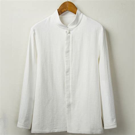 Mandarin Collar Linen Shirt Collared Linen Shirt Linen Blend Shirt