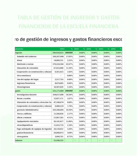 Plantilla De Excel Tabla De Gestión De Ingresos Y Gastos Financieros De La Escuela Financiera Y