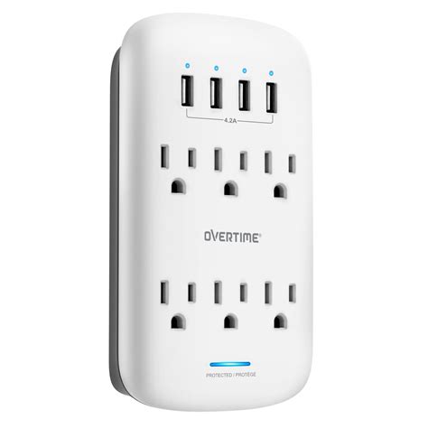 Overtime Outlet Extender 10 Port Wall Charger Surge Protector 6 Ac