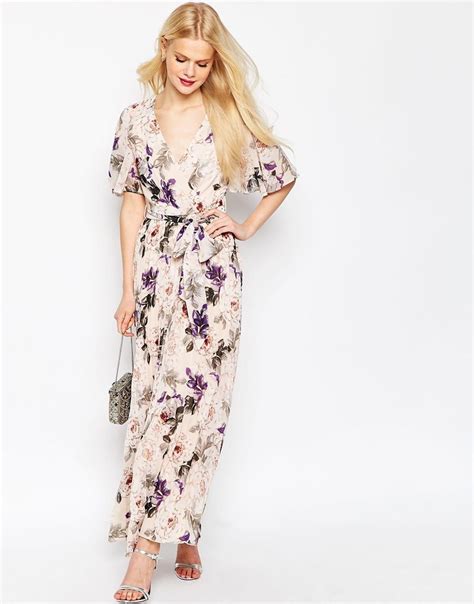 Image 1 Of Asos Pleated Maxi Dress In Floral Print Chiffon White Dress
