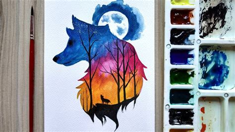 How To Draw A Wolf Watercoloring A Wolf Howling At The Moon