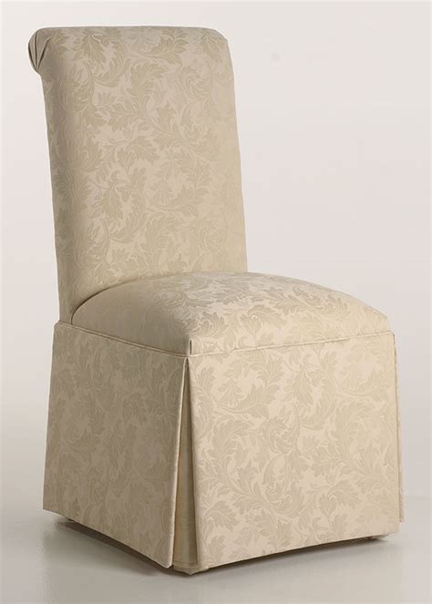 If you prefer fabric legs, consider our skirted parsons chairs. Scroll Back Parson Chair with Kick-Pleat Skirt