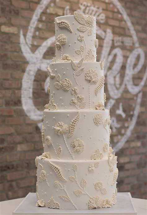 Buttercream Iced Wedding Cake With Lace Applique Nj Ny