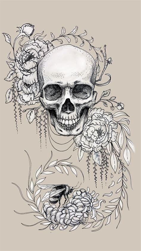 Skull Flowers Tattoo Wallpaper By Zstudios 17 Free On Zedge