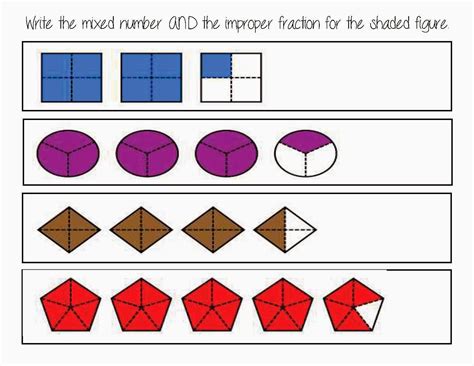Mixed Numbers Shaded Parts Worksheet