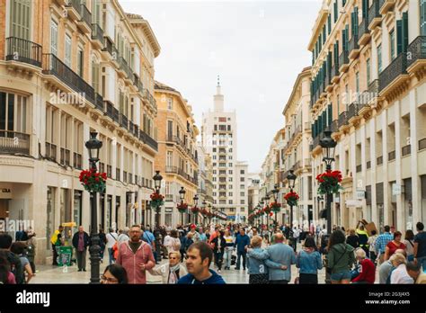 Pedestrian Larios Street Calle Marques De Larios Hi Res Stock