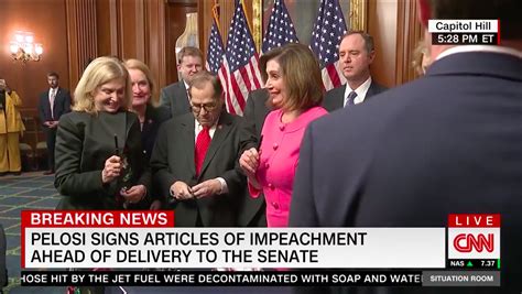 Smiling Pelosi Uses Celebratory Pens To Sign Impeachment Articles
