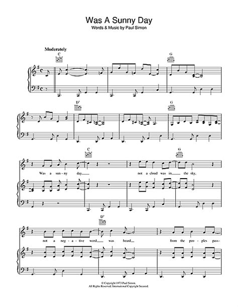 Was A Sunny Day sheet music by Paul Simon (Piano, Vocal & Guitar (Right