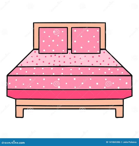 Pink Bed With A Polka Dot Bedspread With An Angular Black Outline