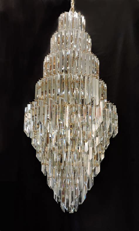 Huge 5 Mid Century Modern Murano Glass Crystal Prism Chandelier For
