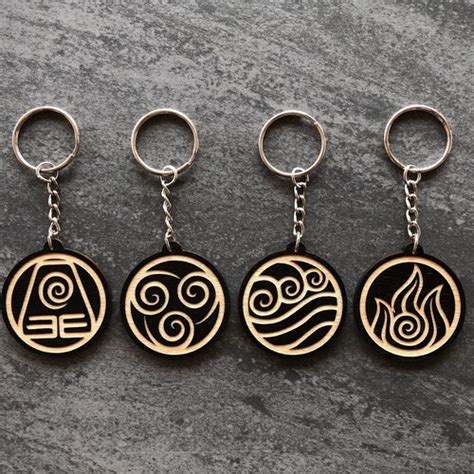 Avatar The Last Airbender Wood Elements Keychains Etsy