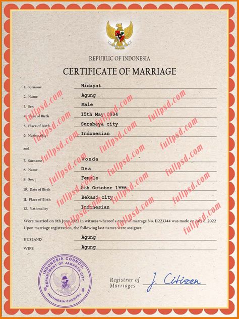Indonesia Marriage Certificate Psd Photoshop Template Fullpsd