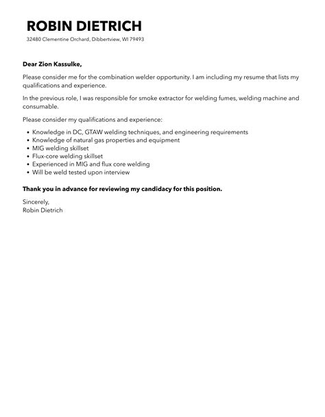 Combination Welder Cover Letter | Velvet Jobs