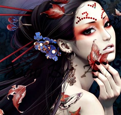 End Of Autumn Red Tattoo Woman Leaf Fantasy Zhang Xiao Bai Girl