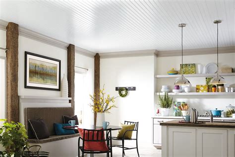 Tongue and groove ceiling planks are easy to install and are an affordable design addition to your home. WoodHaven WoodHaven Collection Wood Paintable 5" x 84 ...