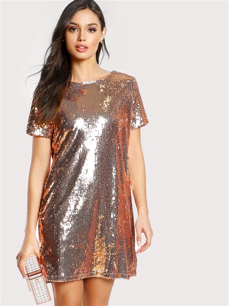 Metallic Sequin Tunic Dress Sheinsheinside