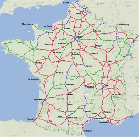 The French Motorway Network Showing Toll And Free Motorways Plus